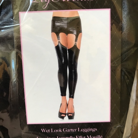 NWT Leg Avenue Wet Look Garter Leggings - Picture 7 of 8